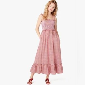 Kate Spade Smocked Red Gingham Midi Dress